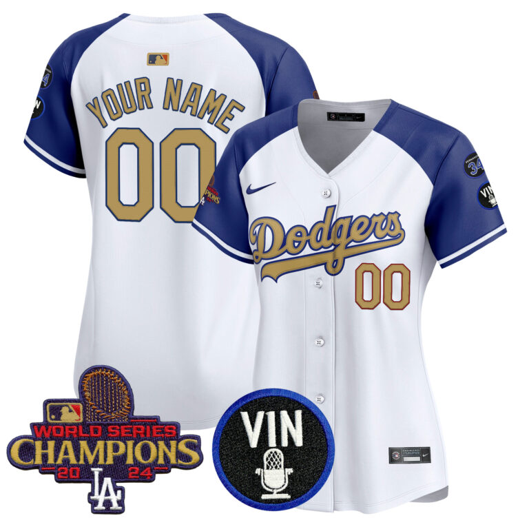 Women Los Angeles Dodgers Custom  Gold Vapor Premier Limited white MLB Nike Jersey 2025